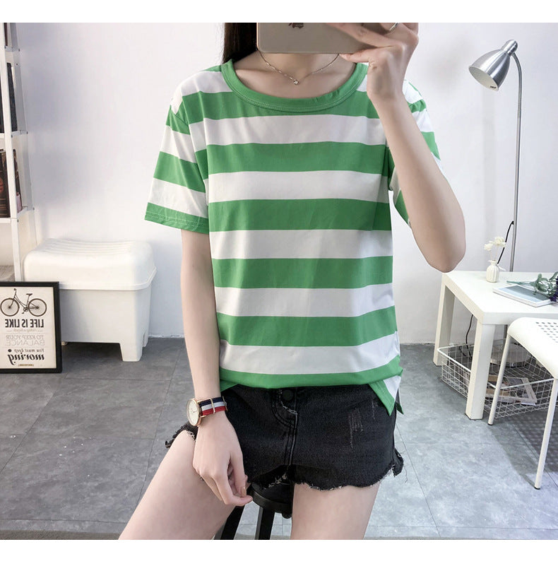 Oversized Striped Crewneck T-Shirt with Side Slit