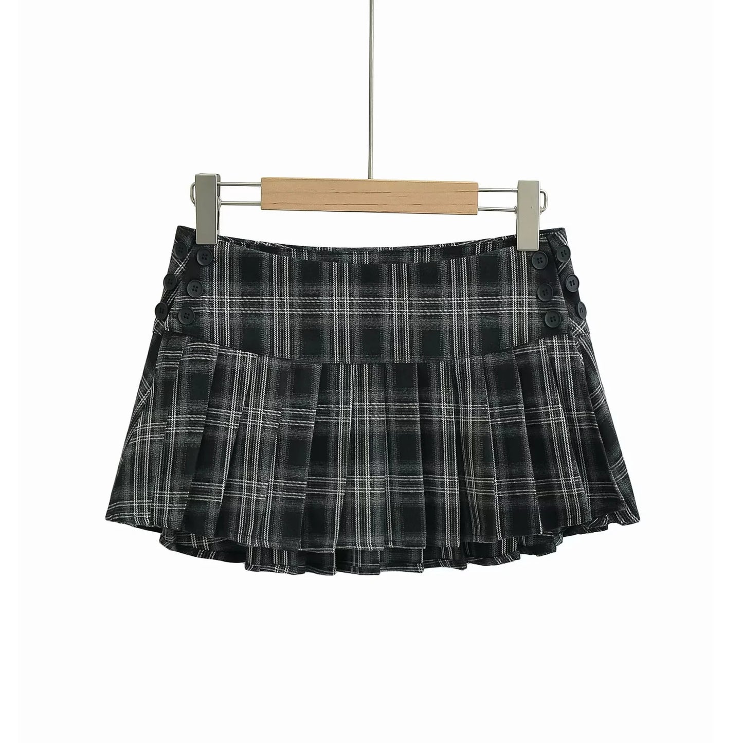 Double Button Checkered A-Line Skirt