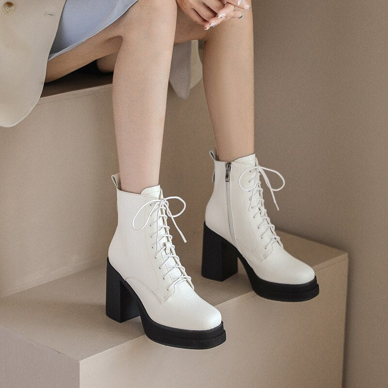 Women Ankle Boots Retro Fashion Office Chunky Heels