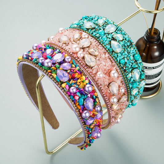 Colorful Turquoise Diamond Inlaid Wide Edge Headband