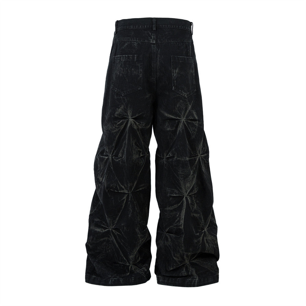 Harajuku Style Heavy Pleated Denim Pants for Men