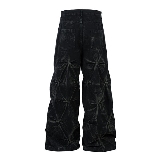 Harajuku Style Heavy Pleated Denim Pants for Men