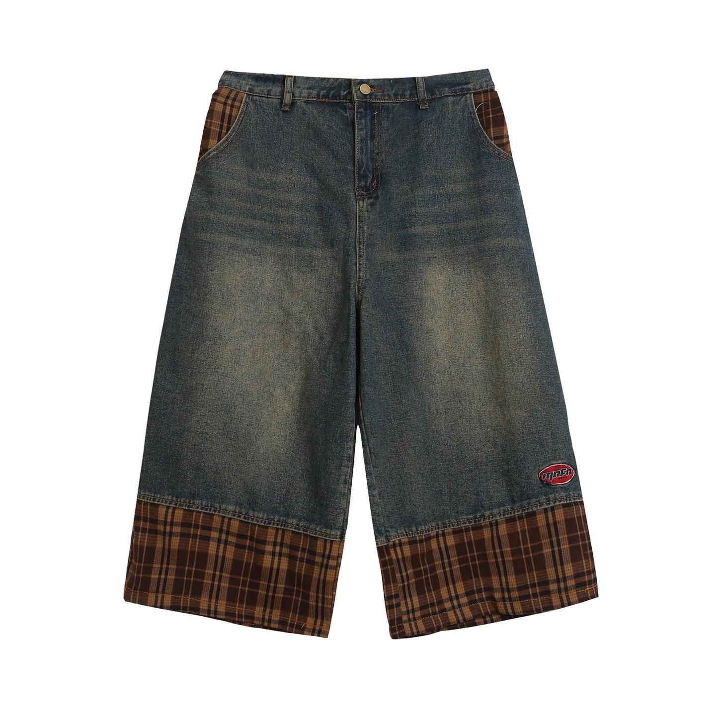 Retro Washed Patchwork Three-Quarter Pants