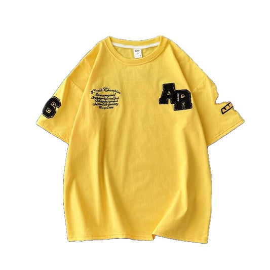 Casual Short Sleeved T-Shirt with Embroidered Pattern