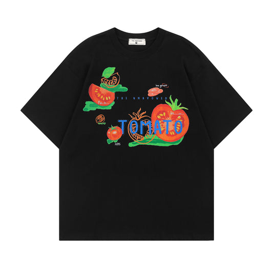 Tomato Print Loose Fit T-Shirt - Harajuku Style