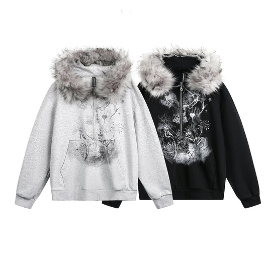 Half Open Collar Spliced Zipper Hoodie
