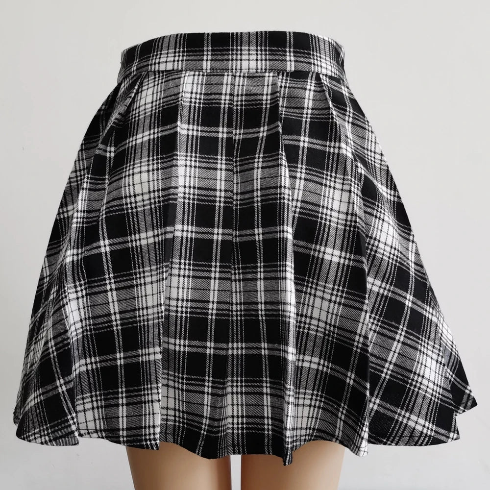 Gothic Kawaii Plaid Pleated Skirt - Harajuku Fashion