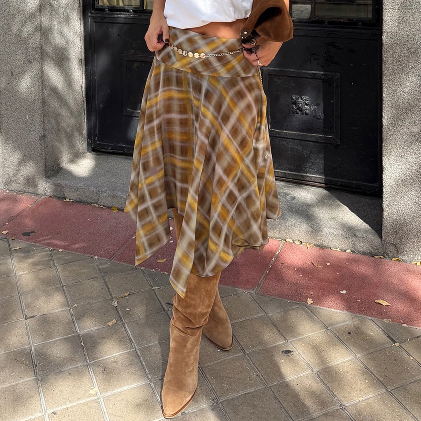 Retro Slim Fit Plaid Versatile Skirt