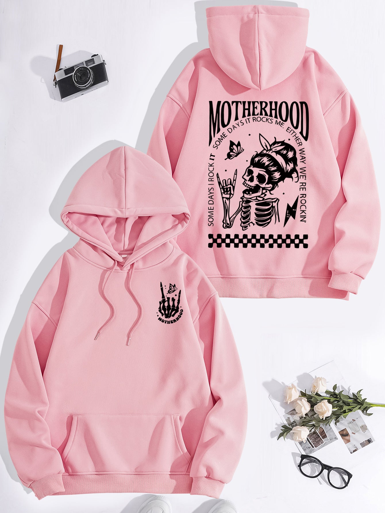 Printed Hoodie with Mother-Themed Pattern