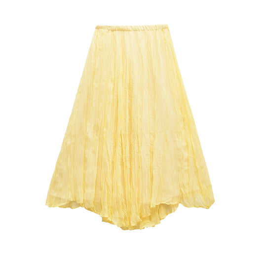 Versatile Pleated Long Skirt for Women - Yellow