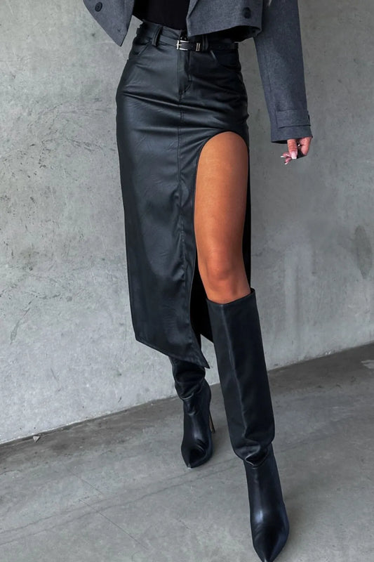 Playful Slit Midi Skirt with Pockets