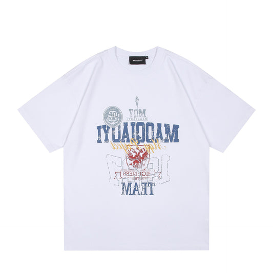 Vintage Washed Letter Print Loose Fit Short Sleeve Tee