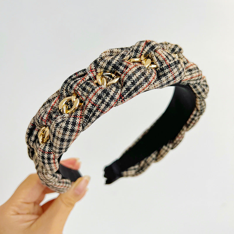 Plaid Style Headband - Retro College Look