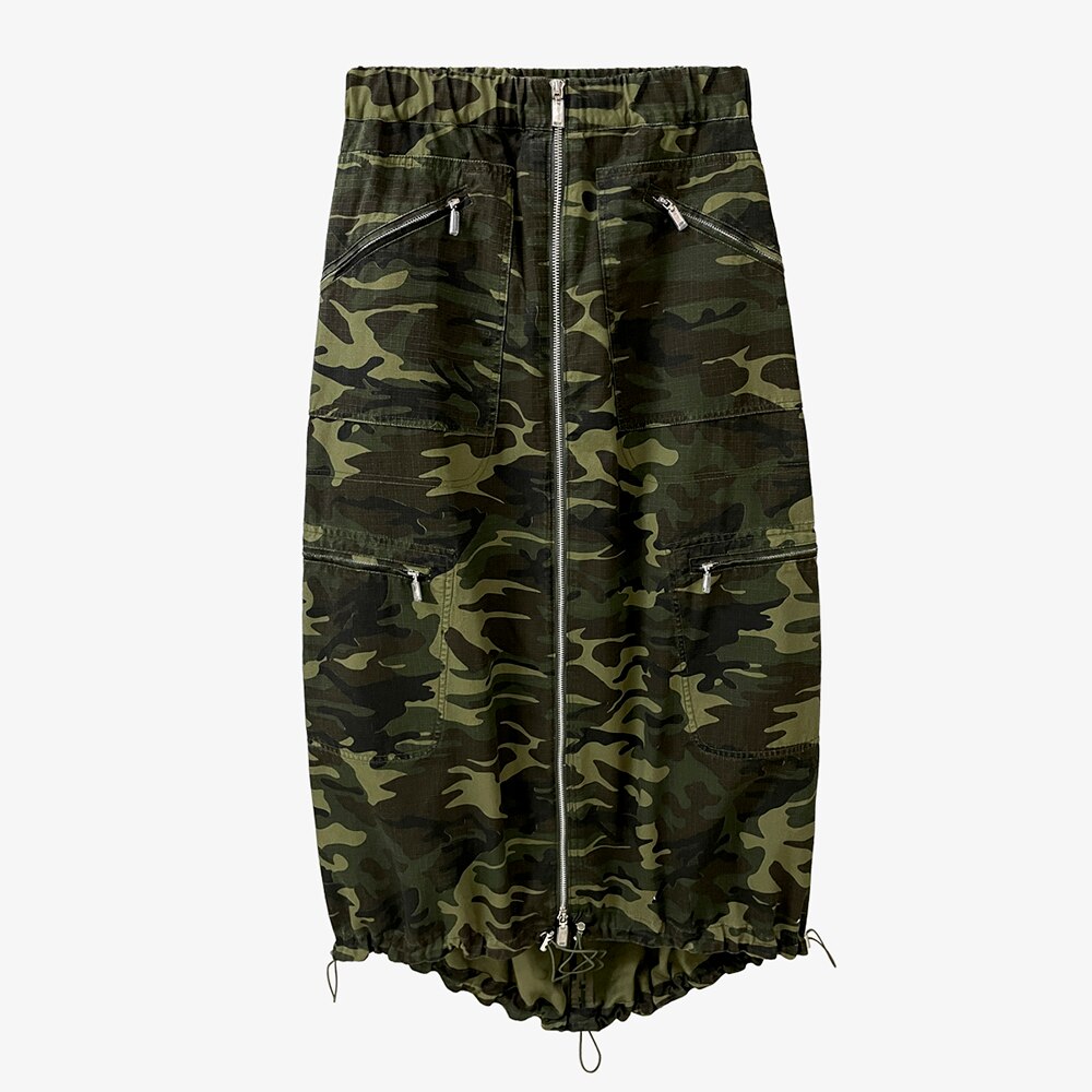 Harajuku Style Camo Midi Skirt - High Waist Colorblock
