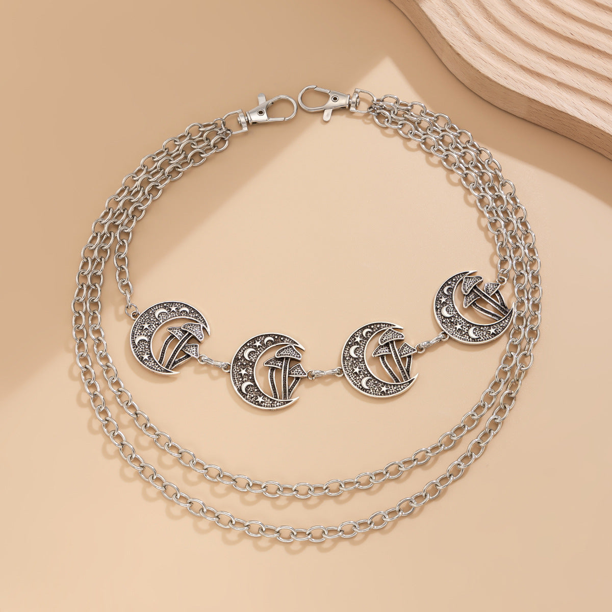 Punk Style Moon Teeth Mushroom Cross Chain Waist Chain