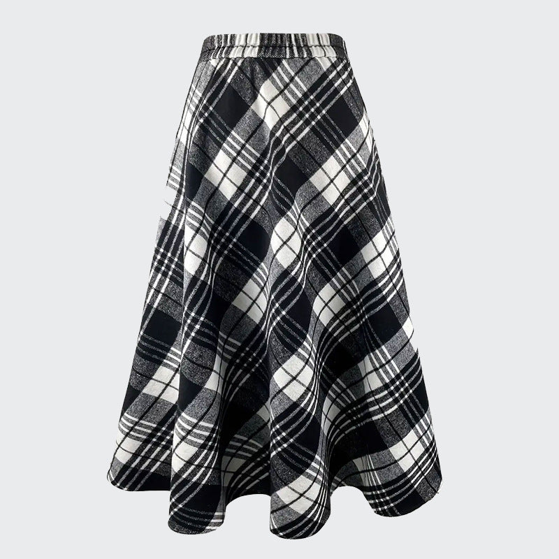 Elegant Black and White Plaid Umbrella Skirt