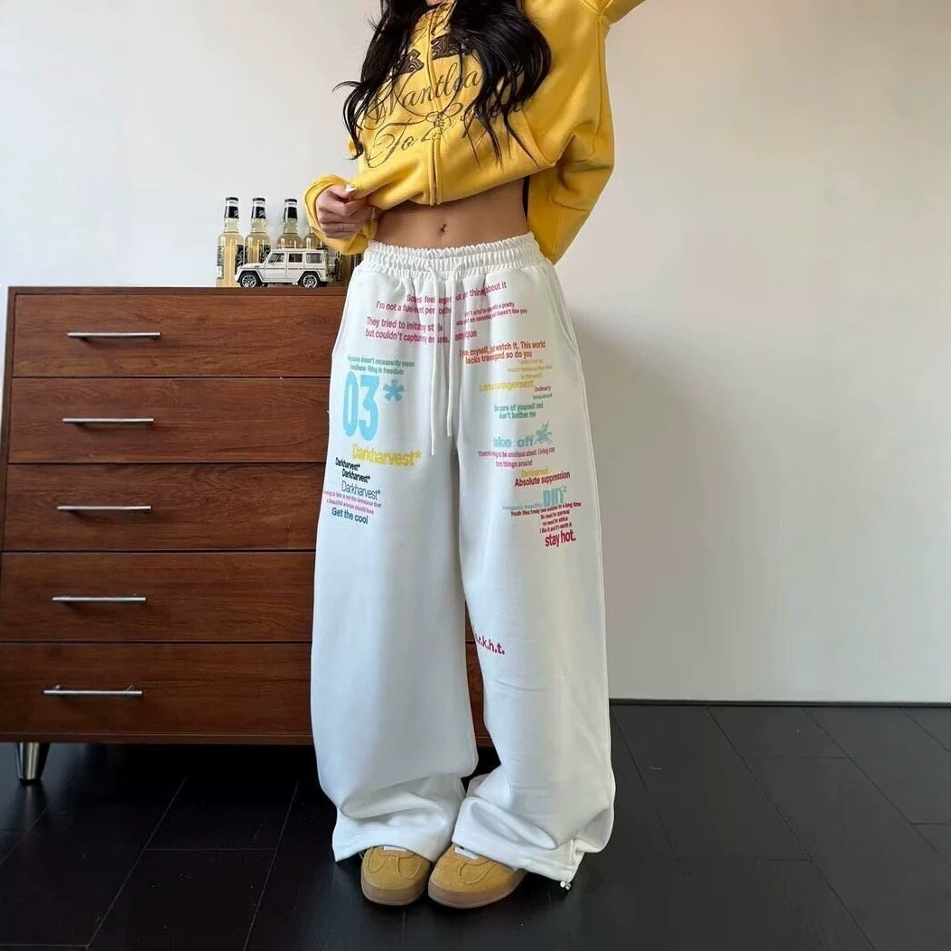 Harajuku Style Colorful Letter Print Sweatpants for Men and Women
