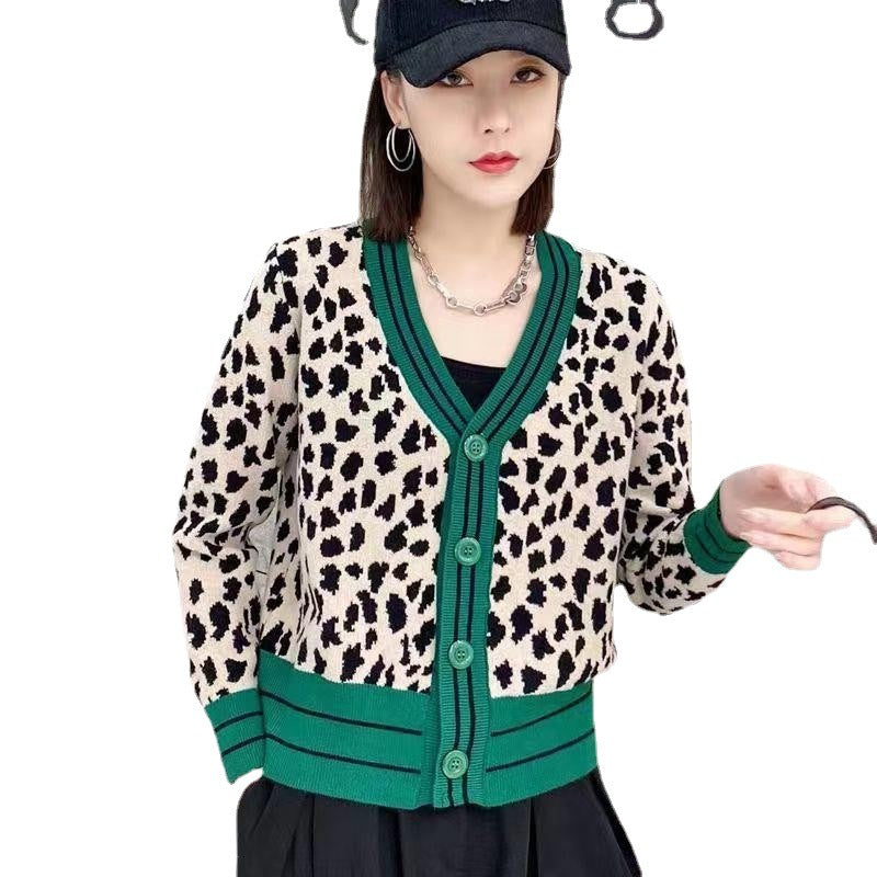 Korean Leopard Print Women's Winter Cardigan