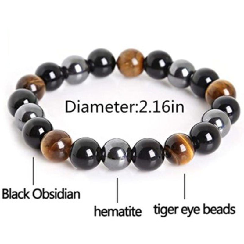 8mm Tiger Eye Black Gallstone Beaded Adjustable Bracelet