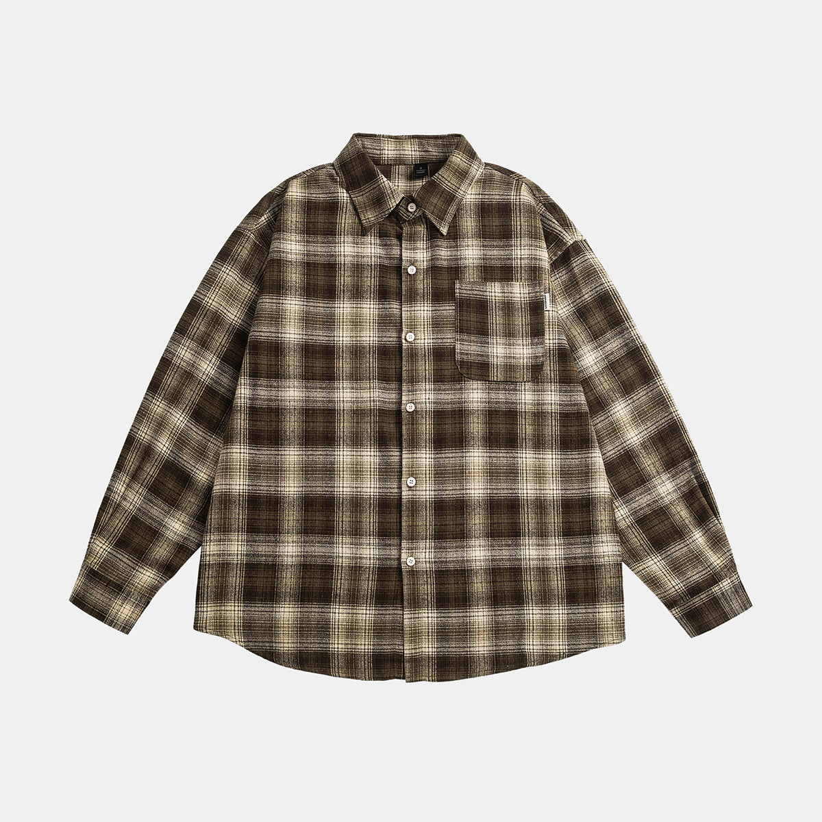 Casual Long Sleeve Checkered Plaid Shirt Loose Fit Design