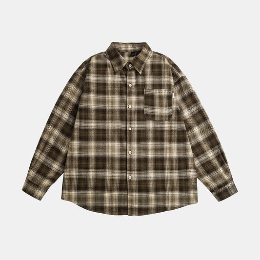 Casual Long Sleeve Checkered Plaid Shirt Loose Fit Design