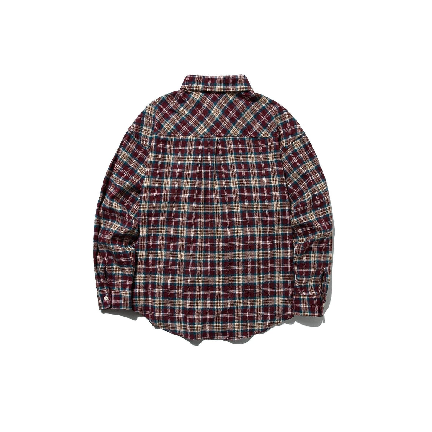Loose Casual Color-Blocked Checkered Long Sleeve Turn-Down Collar Shirt