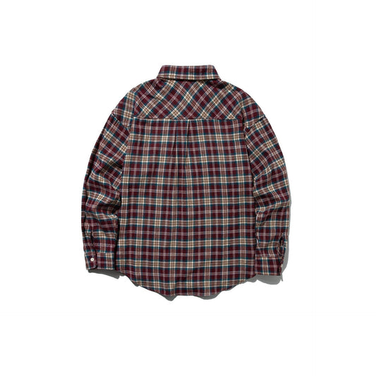 Loose Casual Color-Blocked Checkered Long Sleeve Turn-Down Collar Shirt