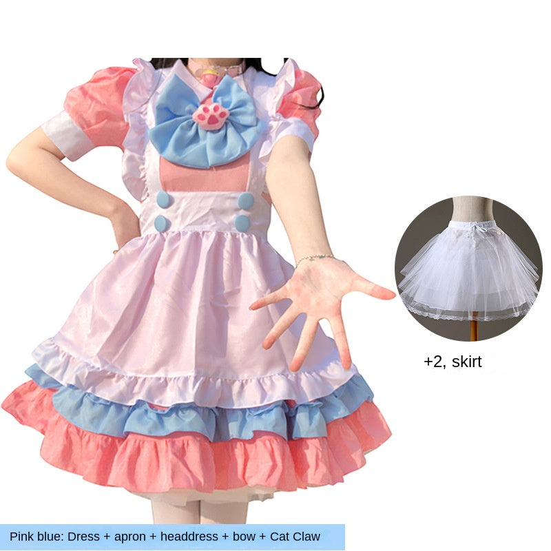 Cute Pink Maid Costume Style Daily Lolita Dress Set for Women
