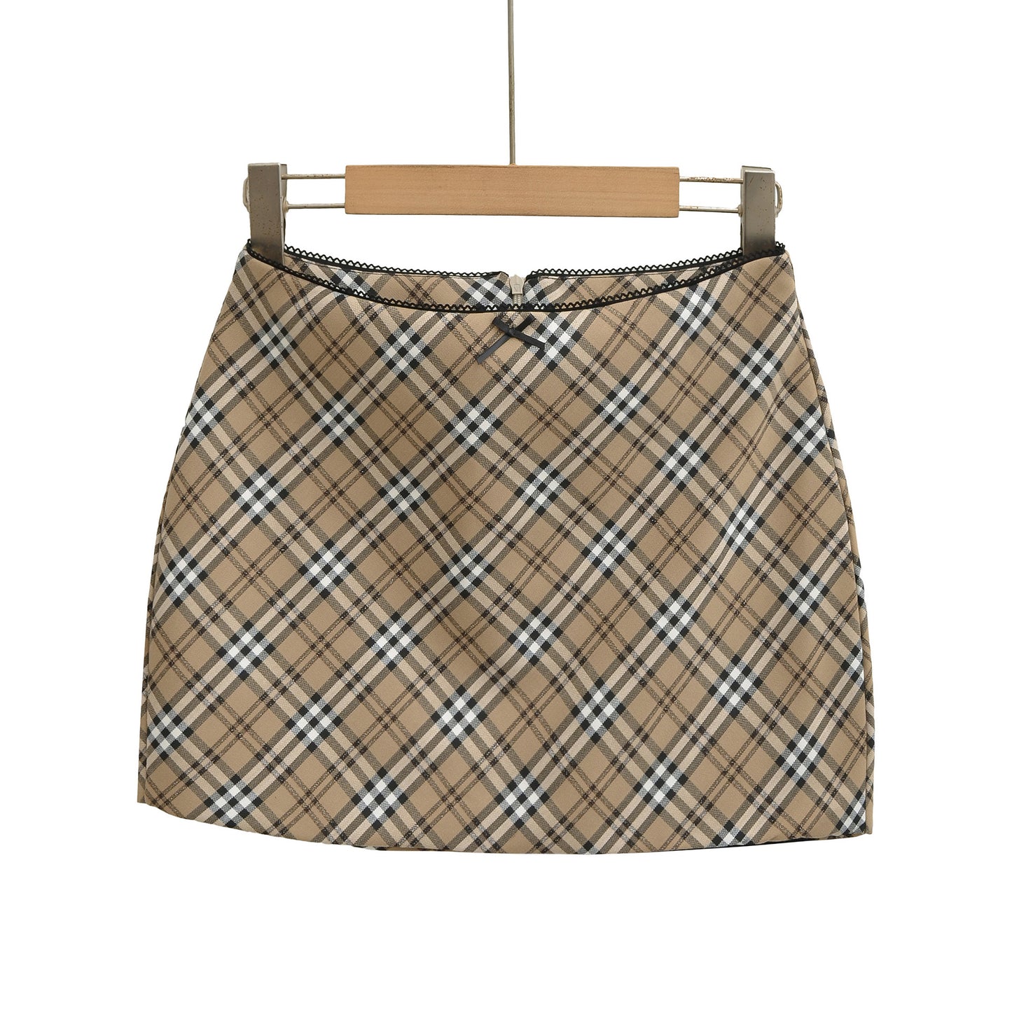 Lace Waist Bow Decorative Plaid Sexy Hip Hugging Half Skirt