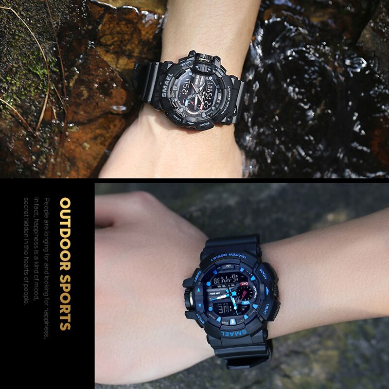 Men's Military Sports Watch - Dual Display Waterproof LED