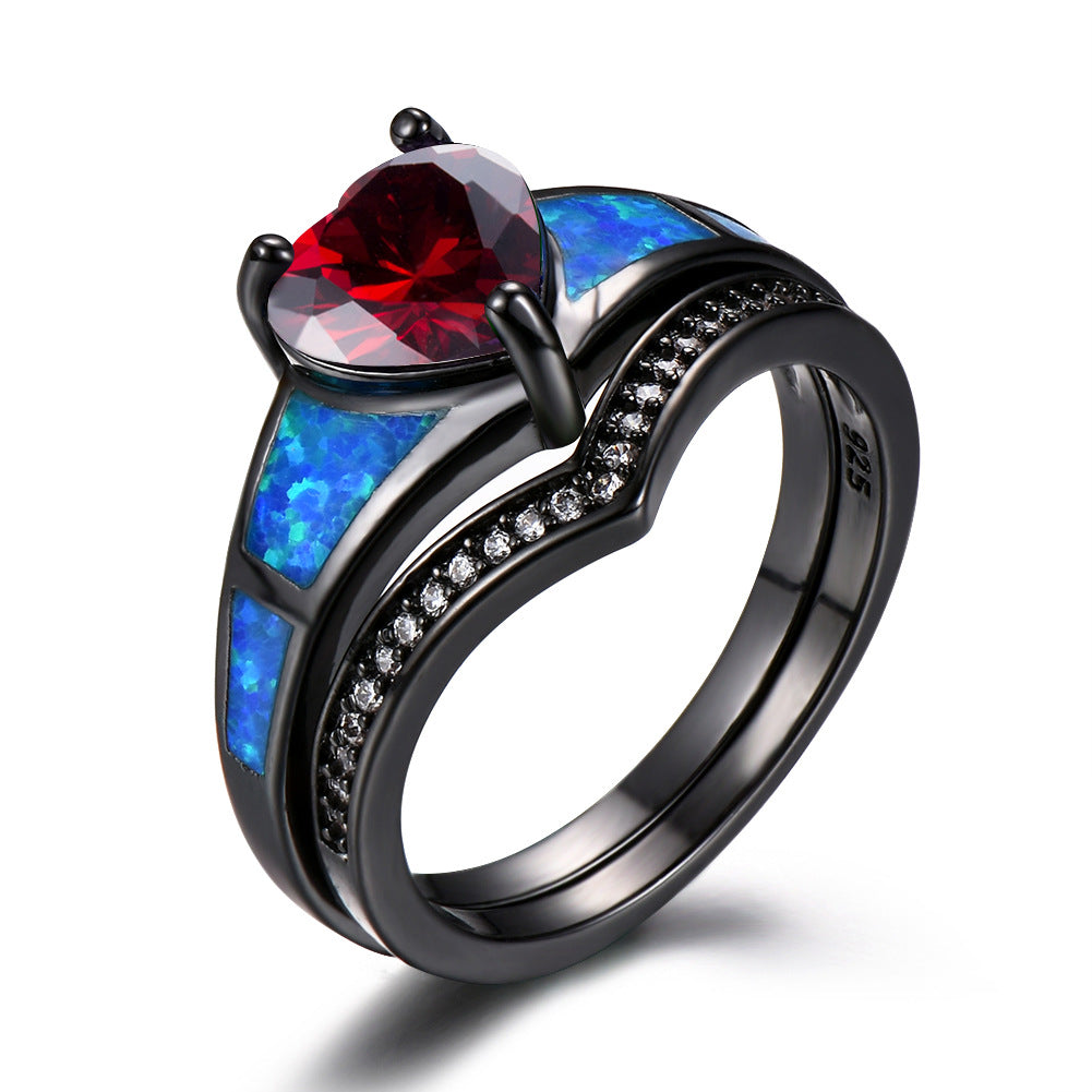 Vintage Heart Fire Opal Ring - Harajuku Style Jewelry