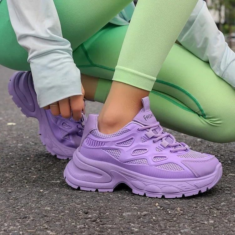 Playful Round Toe Platform Mesh Sneakers