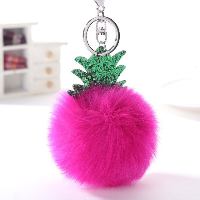 Fluffy Faux Fur Ball Fruit Pompom Keychain