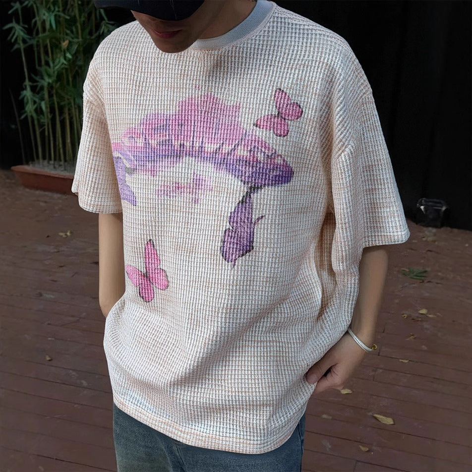 Harajuku Butterfly Print Knit Short Sleeve T-Shirt