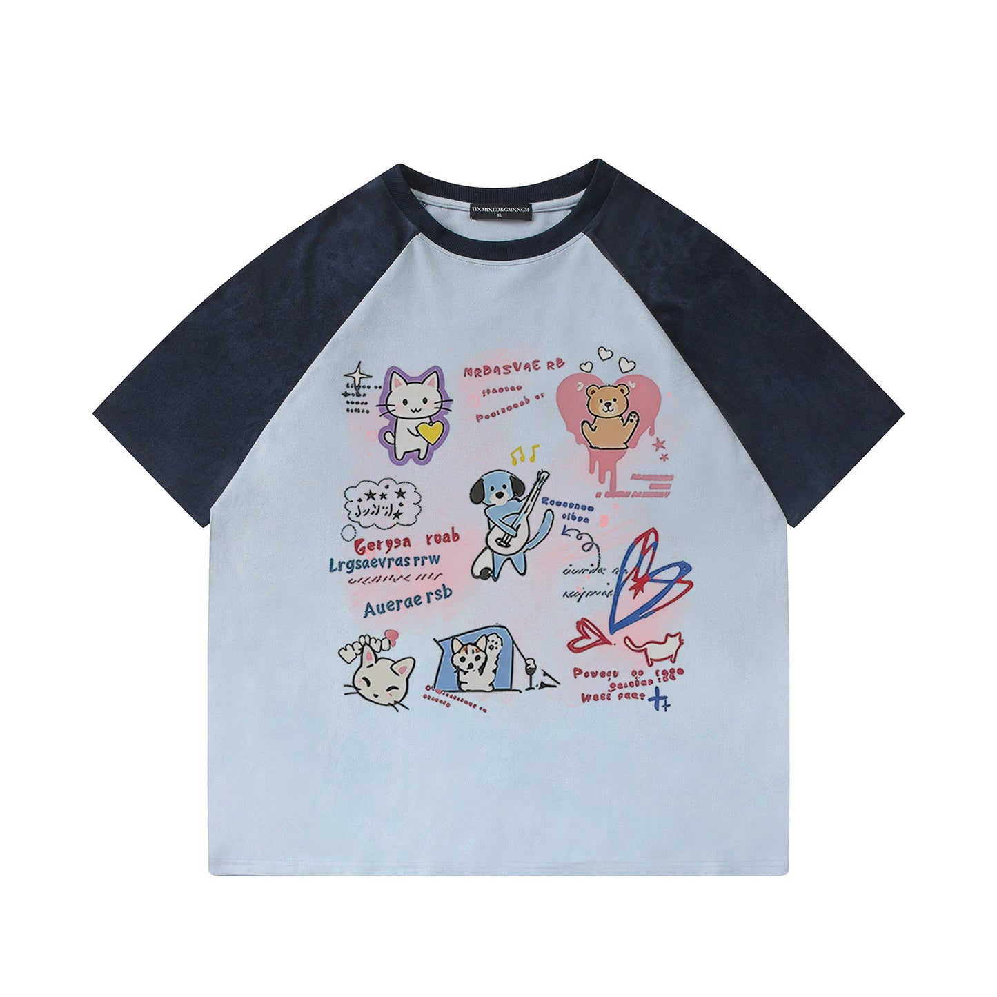 Cute Pet Band Printed Short Sleeves — Harajuku Style Cotton Blend Tee