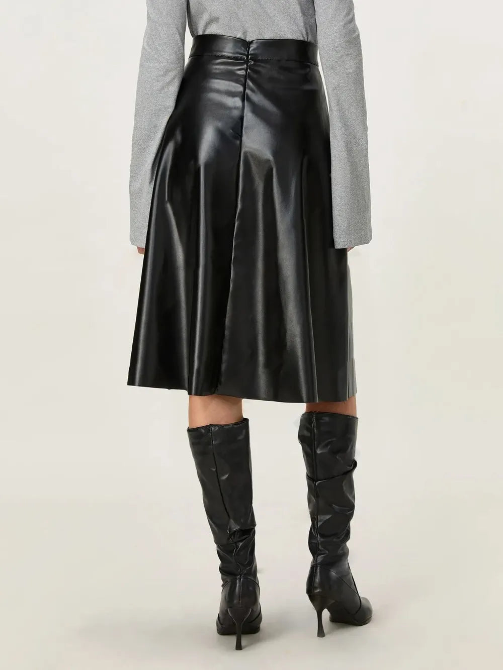 High Waist Midi Skirt with Zipper Closure