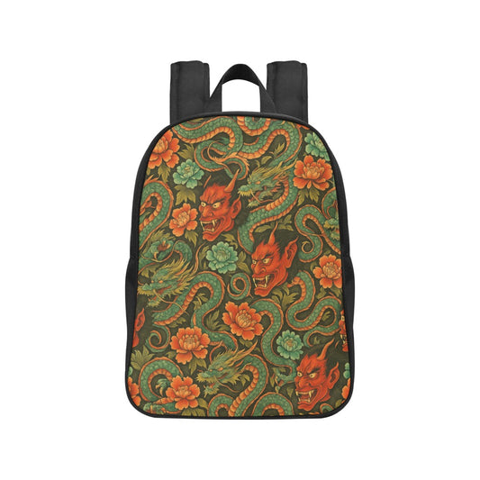 Red Dragon Devil Pattern Canvas Backpack