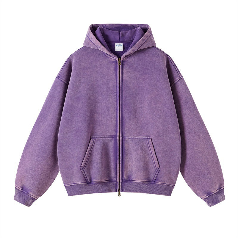 Men's Distressed Fleece Hoodie - Harajuku Style Zipper Sweatshirt
