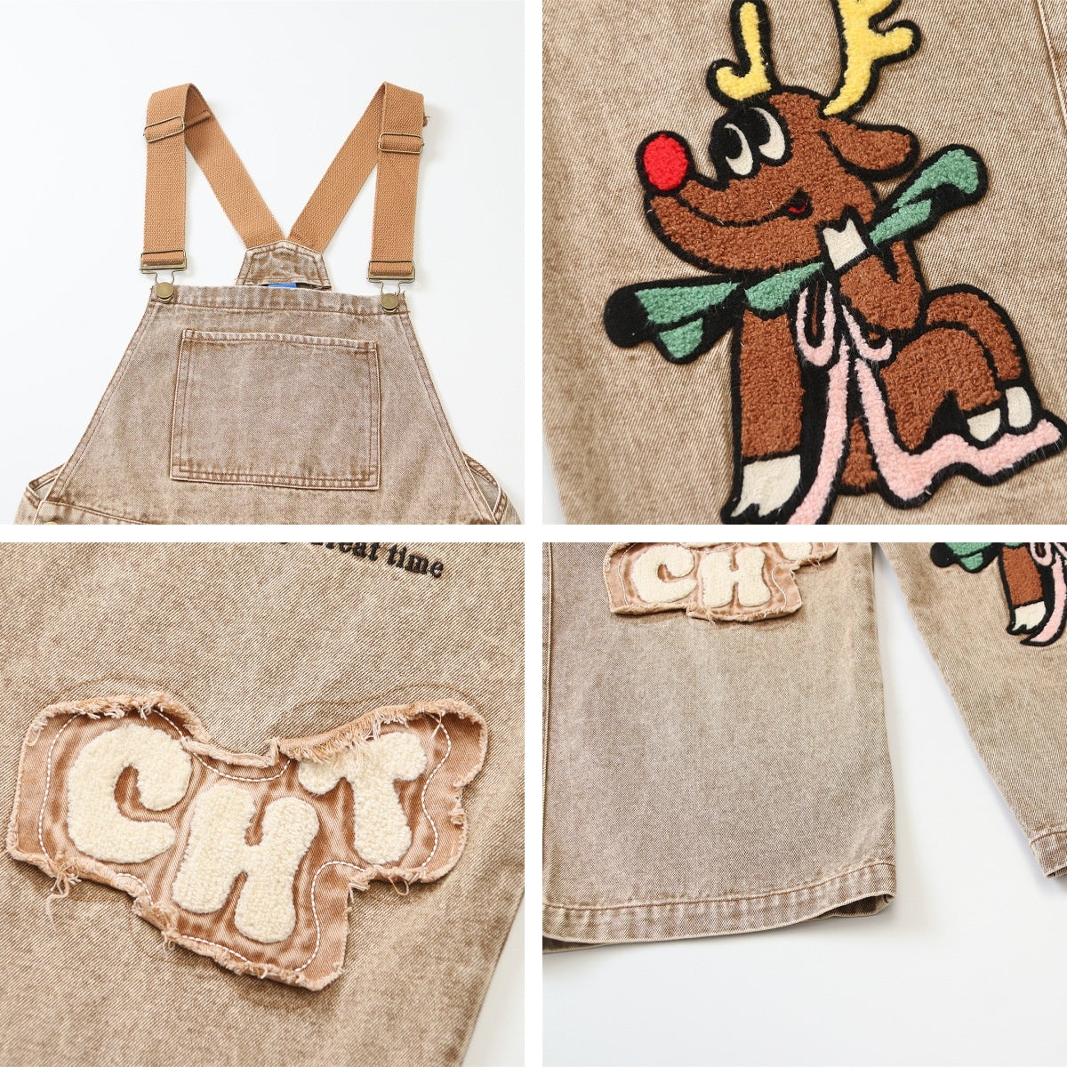 Retro Cartoon Embroidery Denim Overalls
