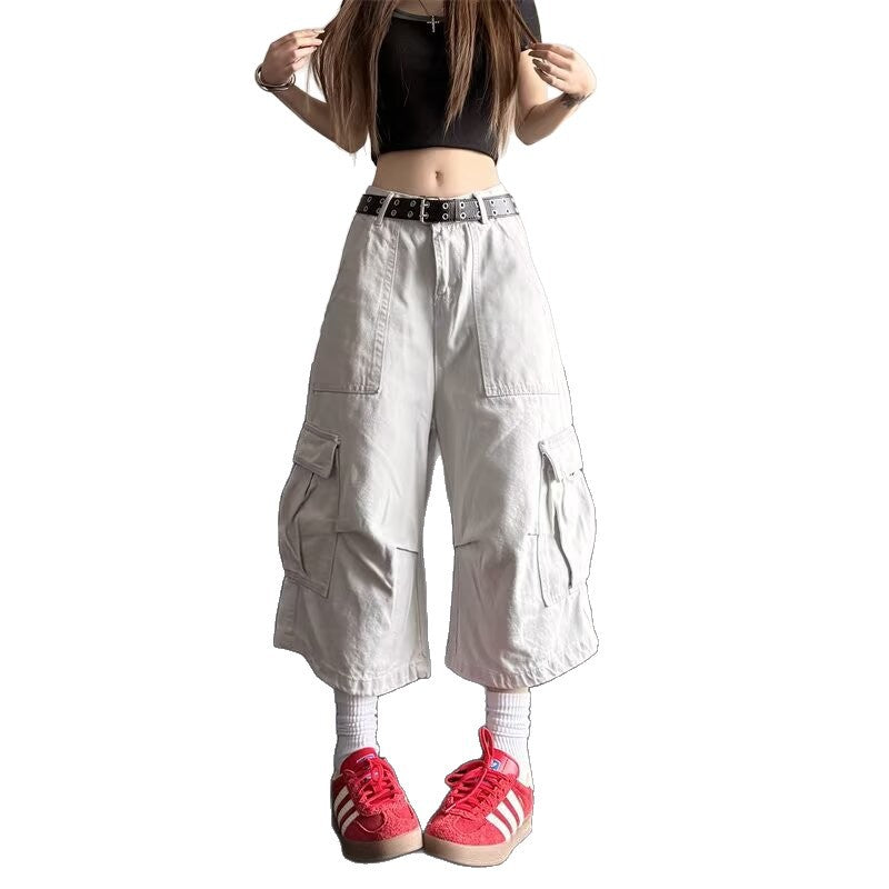 Multi Pocket Versatile Wide Leg Denim Shorts