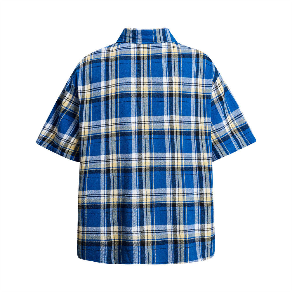 Loose Plaid Short Sleeved Shirt — Harajuku Street Plaid Shirt (Blue/Red)