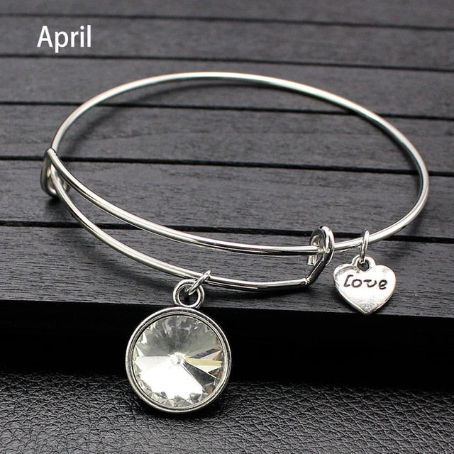 Adjustable Birthstone Bangle Bracelet for Women