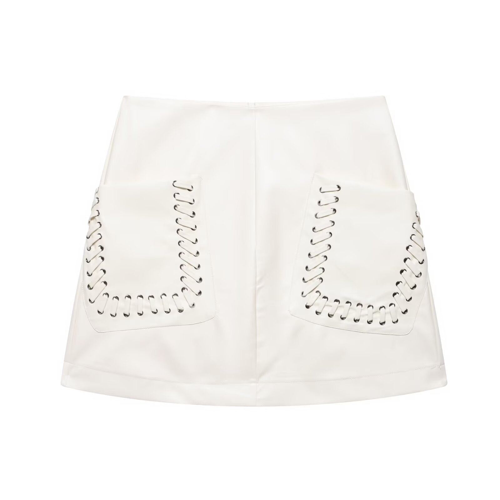 High-Waisted Pocket White Midi Skirt for Women