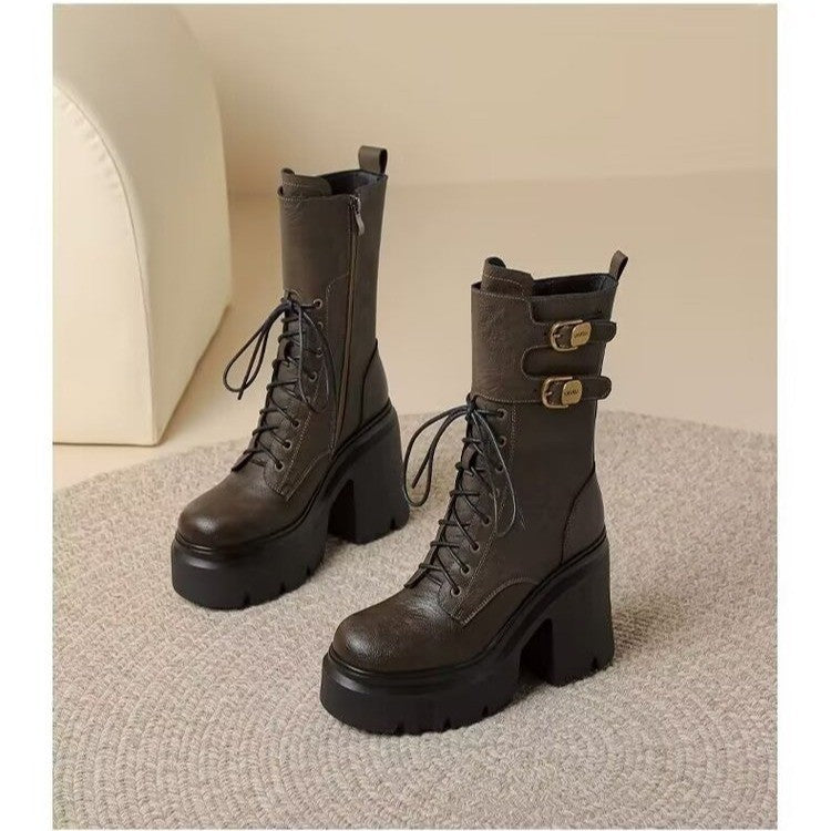 Women's Boots with Thick Sole and Height-Increasing Midsole
