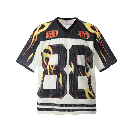 Harajuku Style Retro Letter Print V-Neck Jersey T-Shirt