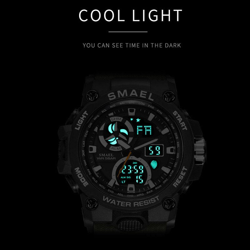Men's 50M Waterproof Sport Watch - Dual Time Military Style