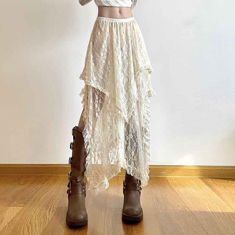 Harajuku Style Low Waist Double Layer Lace Half Skirt