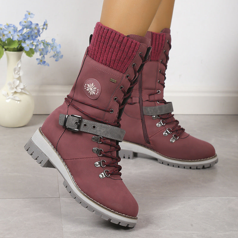 Women's High-Top Thick and Warm Cotton Snow Boots with Integrated Fur