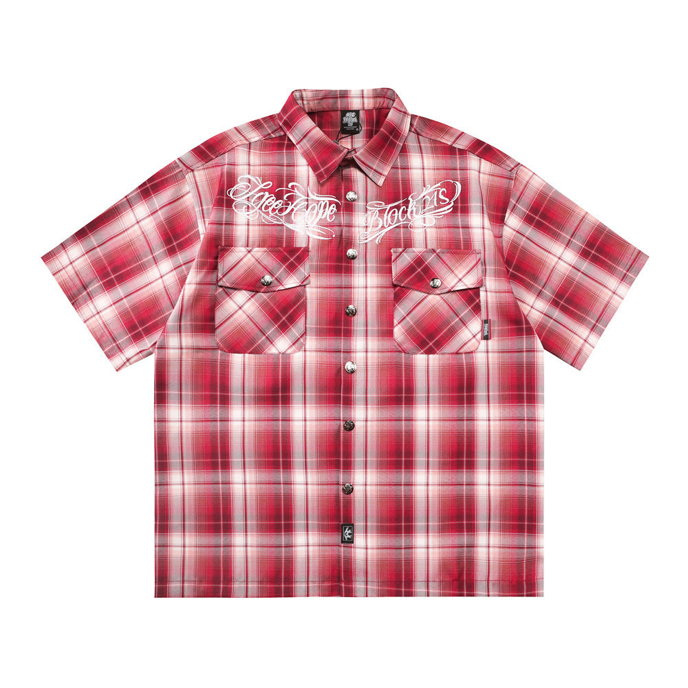 Harajuku Loose Plaid Short-Sleeved Shirt — Street Trend Cotton Blend