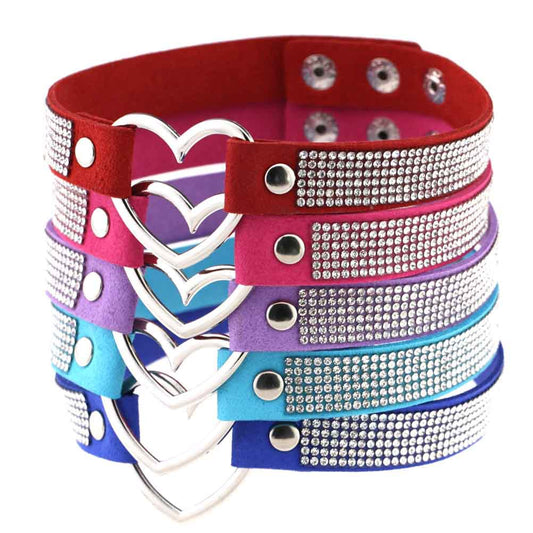 Harajuku Soft Girl Rhinestone Heart Collar Necklace